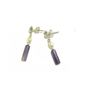 Purple Fluorite and Pearl Drop Earrings Purple Fluorite and Pearl Drop Earrings